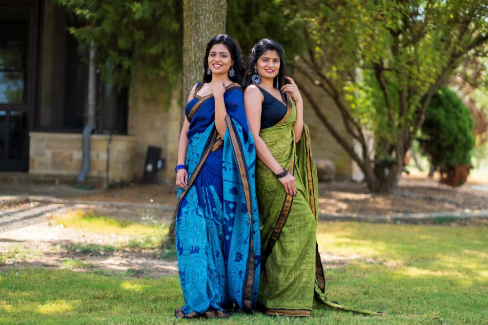 Blue Silk Kalamkari Saree with Nizam Border - Image 5